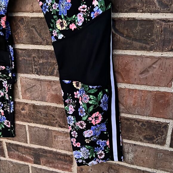 Calvin Klein Floral Mesh Stripe Black Blue Pink Leggings Large - Picture 8 of 10